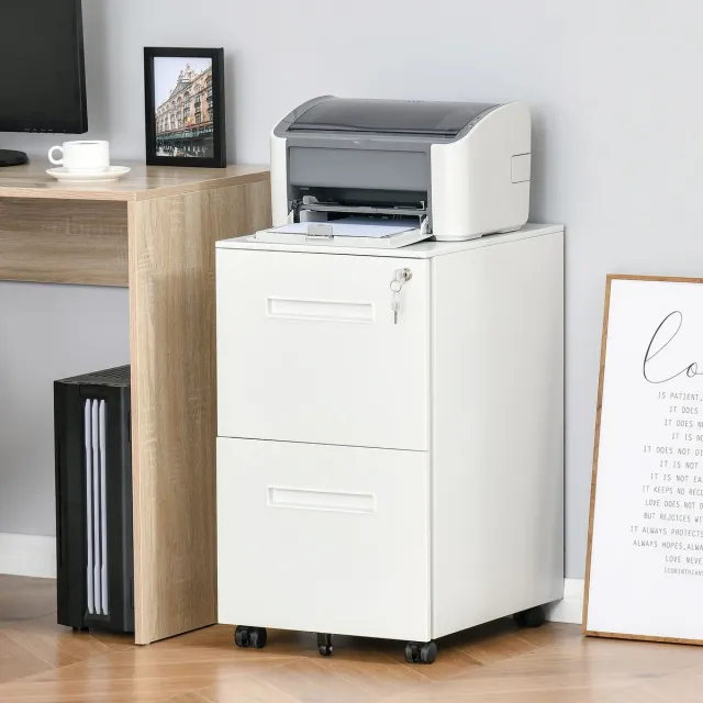 COVREO Archiefkast 39x48x67 cm wit staal, met 2 lades en wielen