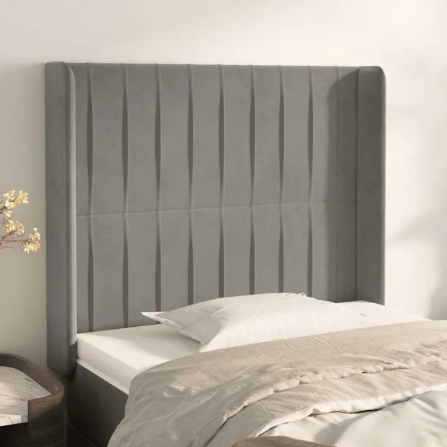 vidaXL Hoofdbord met randen 103x16x118/128 cm fluweel lichtgrijs grijs