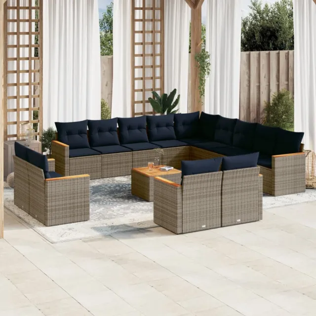 vidaXL 14-delige tuinbankset met kussens, grijs polyrotan, foto 2