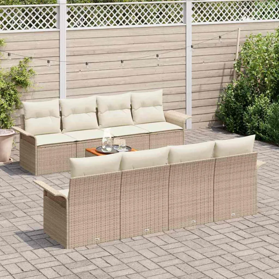 vidaXL Tuinbankenset 9 st Beige poly rattan, foto 3