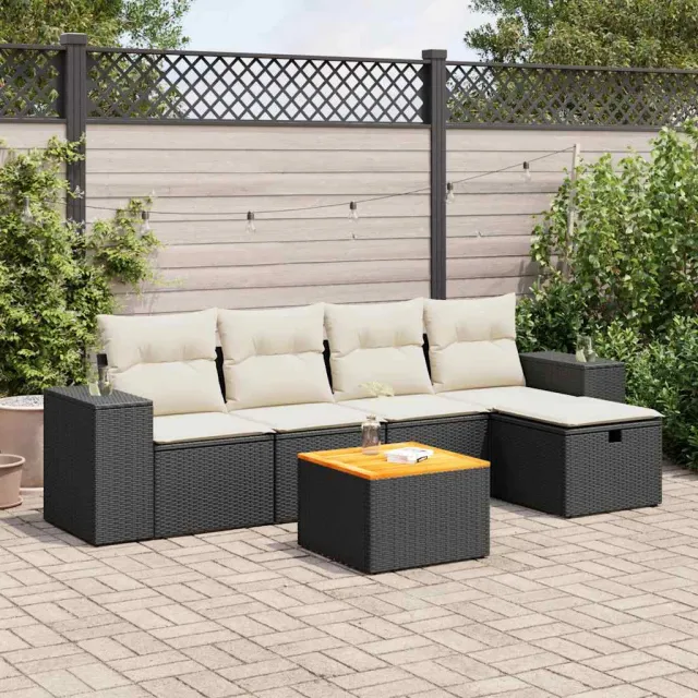 vidaXL 6-delige Loungeset met kussens poly rattan zwart, foto 2