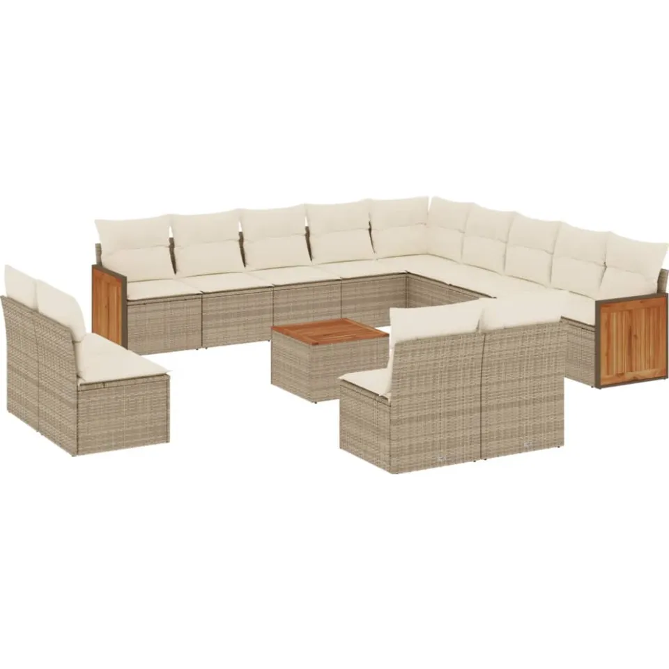 vidaXL 14-delige Loungeset met kussens poly rattan beige, foto 3
