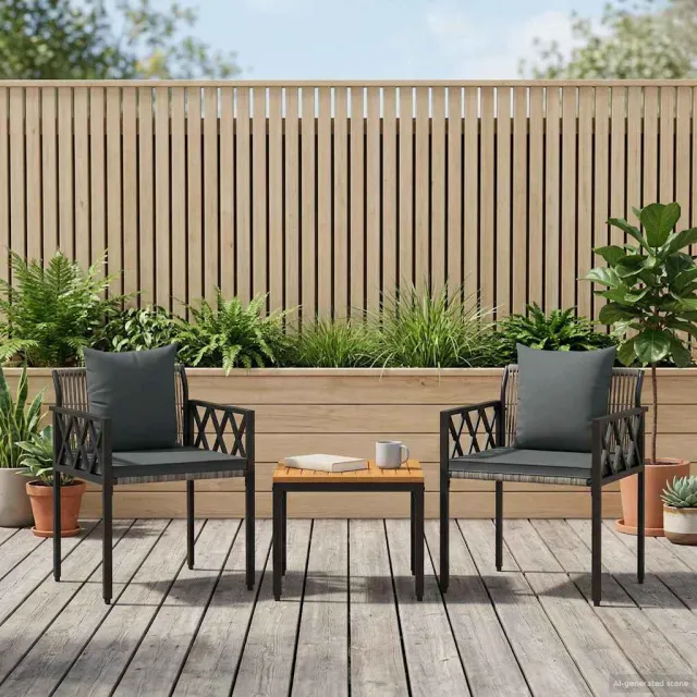 vidaXL tuinmeubelset 3 st Grijs en Donkergrijs poly rattan, foto 2