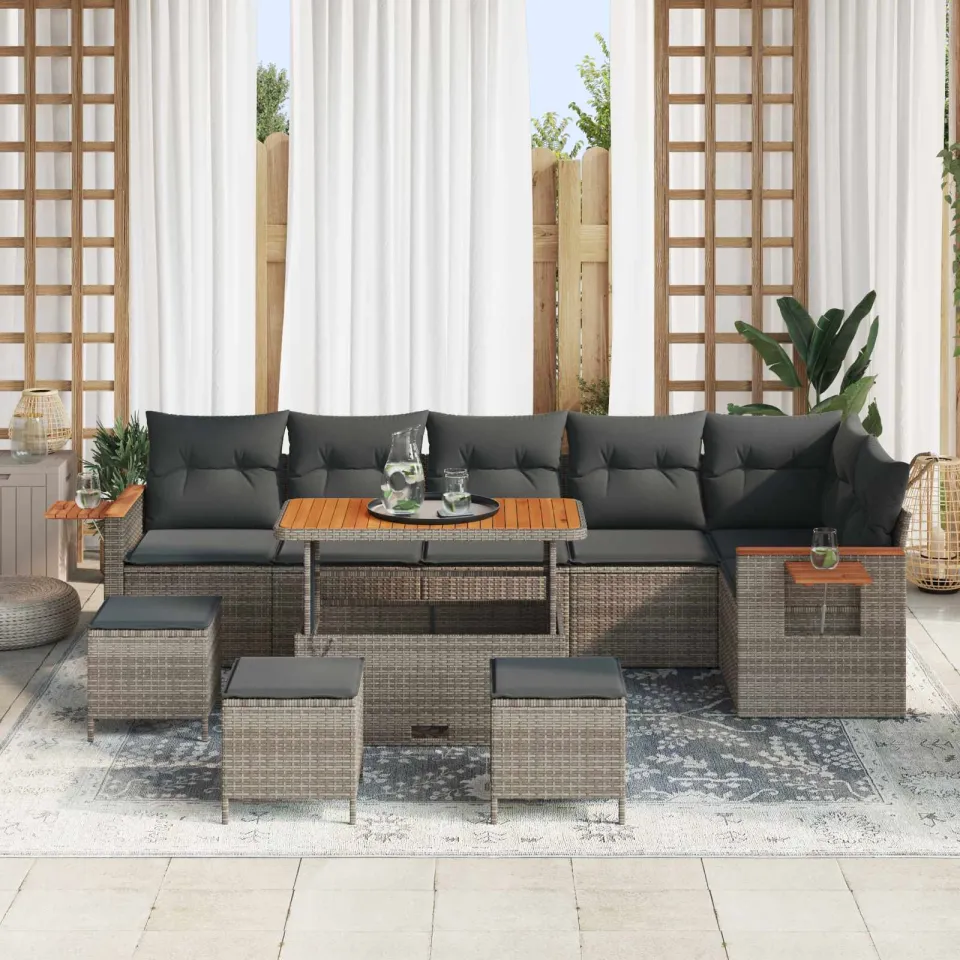 vidaXL Tuinbankenset 10 st Grijs poly rattan, foto 3