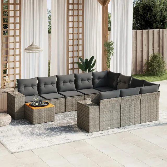 vidaXL 11-delige Loungeset met kussens poly rattan grijs, foto 2