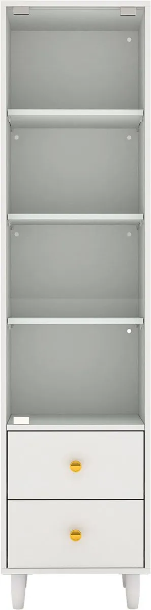 in& out door furniture Vitrine met LED-verlichting, moderne boekenkast met glazen deuren en 2 laden, vitrine voor verzamelobjecten, moderne stijl met gouden handgrepen, wit