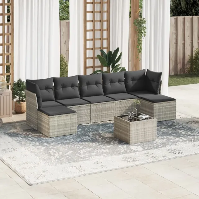 vidaXL 8-delige Loungeset met kussens poly rattan lichtgrijs grijs, foto 2