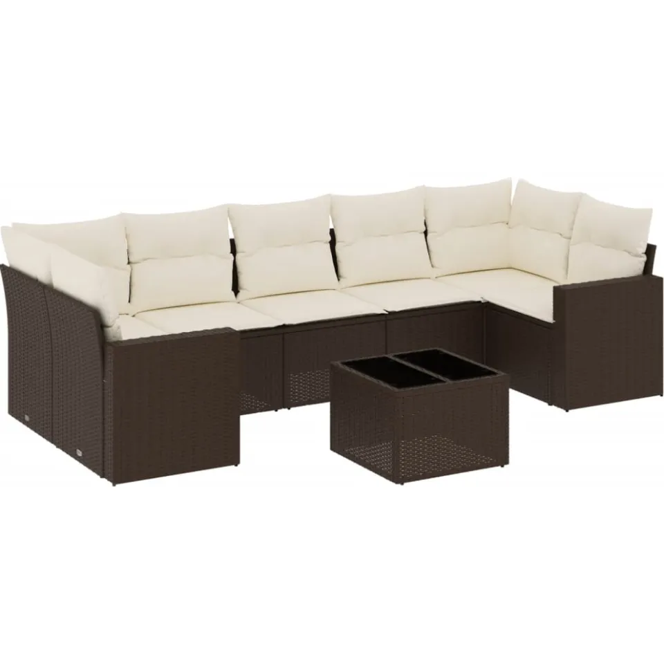 vidaXL 8-delige Loungeset met kussens poly rattan bruin