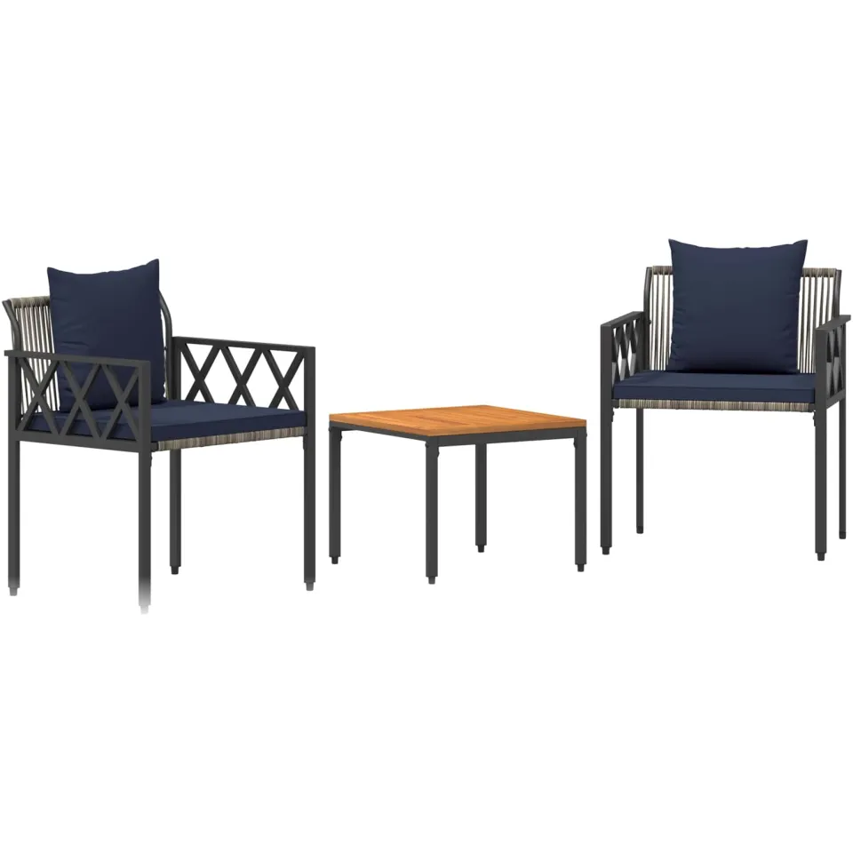 vidaXL tuinmeubelset 3 st Grijs en Marineblauw poly rattan