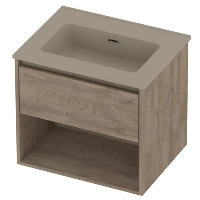 Proline Tribute Badmeubelset Porselein Elegant Met Schap 60x46x54 cm Mat Crème Cotton Raw Oak Eiken