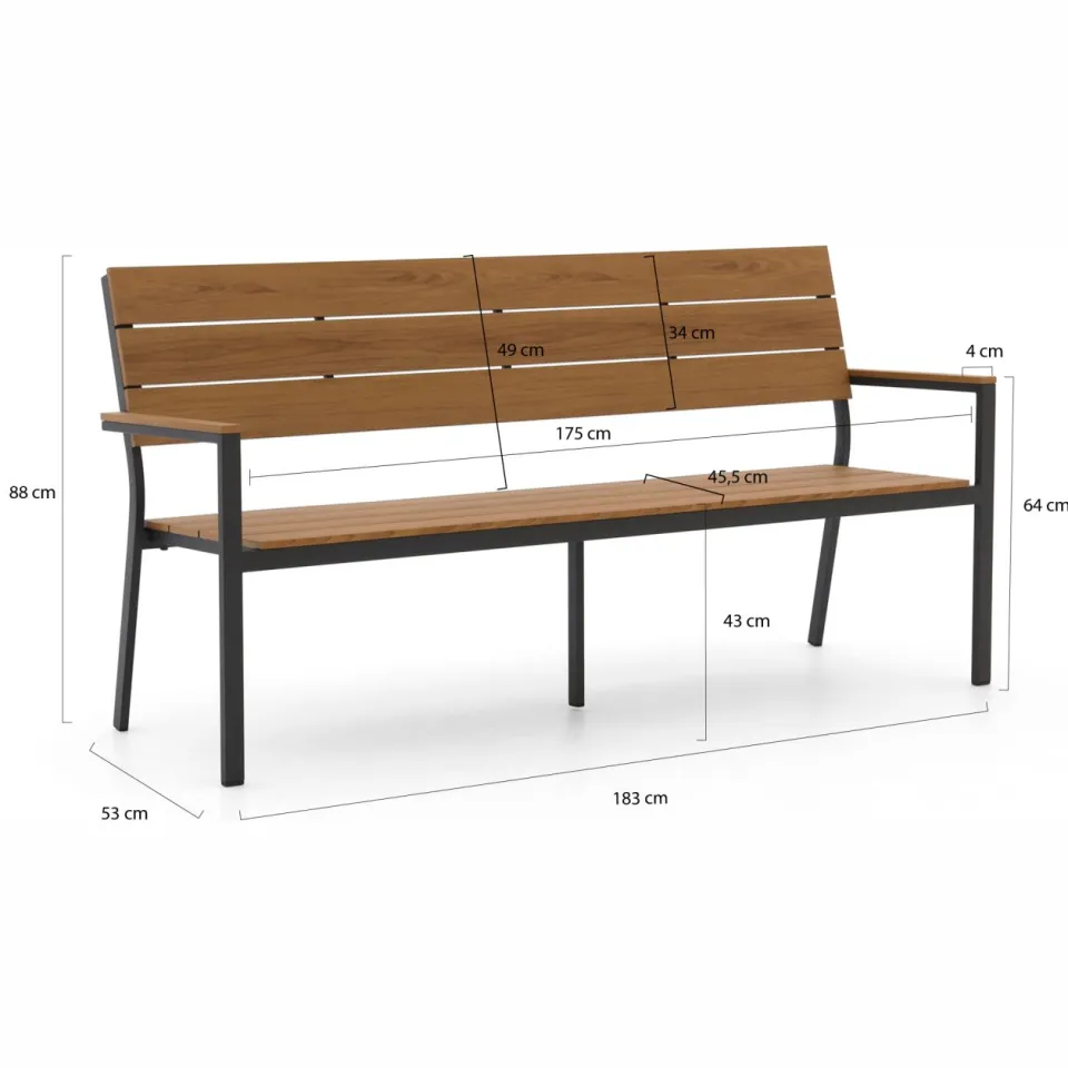 Bellagio tuinmeubelen Bellagio Fidenza tuinbank 183cm grijs