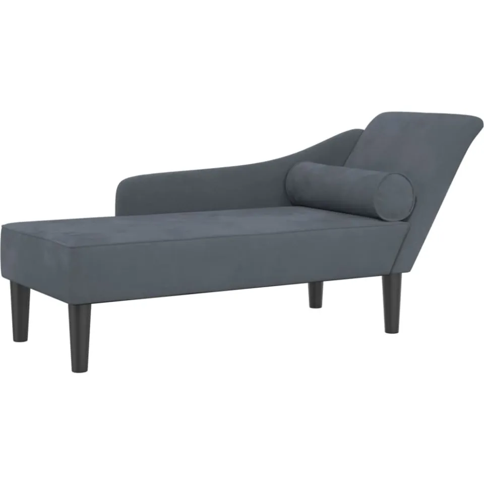 vidaXL Chaise longue met kussens fluweel donkergrijs grijs, foto 3