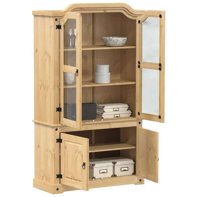 vidaXL Vitrinekast Corona 103,5x42x180 cm massief grenenhout bruin, foto 2