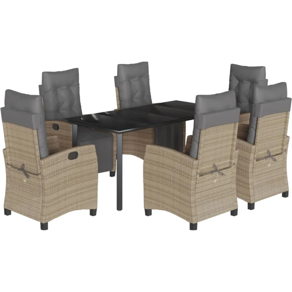 vidaXL 7-delige Tuinset met kussens poly rattan gemengd beige, foto 3