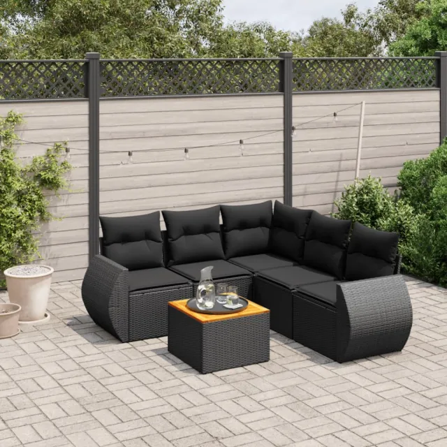 vidaXL 6-delige Loungeset met kussens poly rattan zwart, foto 2