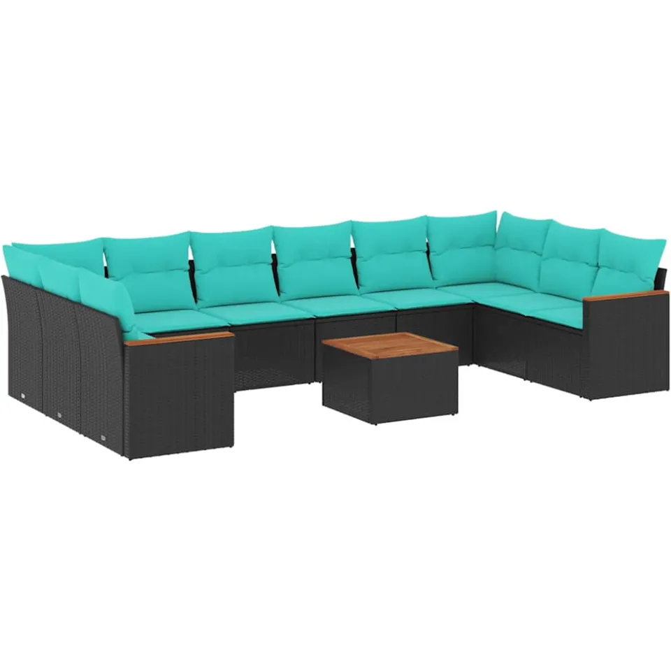 vidaXL 11-delige tuinbankset met kussens, zwart polyrotan, foto 3