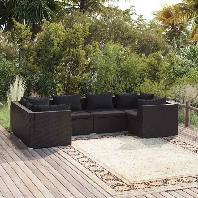 vidaXL 6-delige Loungeset met kussens poly rattan zwart, foto 2