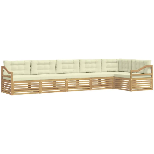 vidaXL Buiten - bank - set - 6 - st - 6-zits - Wit - en - crèmekleurig - Polyester Wit en crèmekleurig