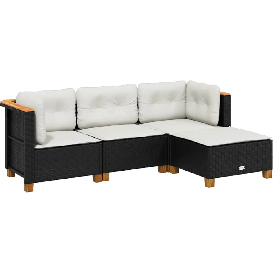 vidaXL 4-delige Loungeset met kussens poly rattan zwart, foto 3