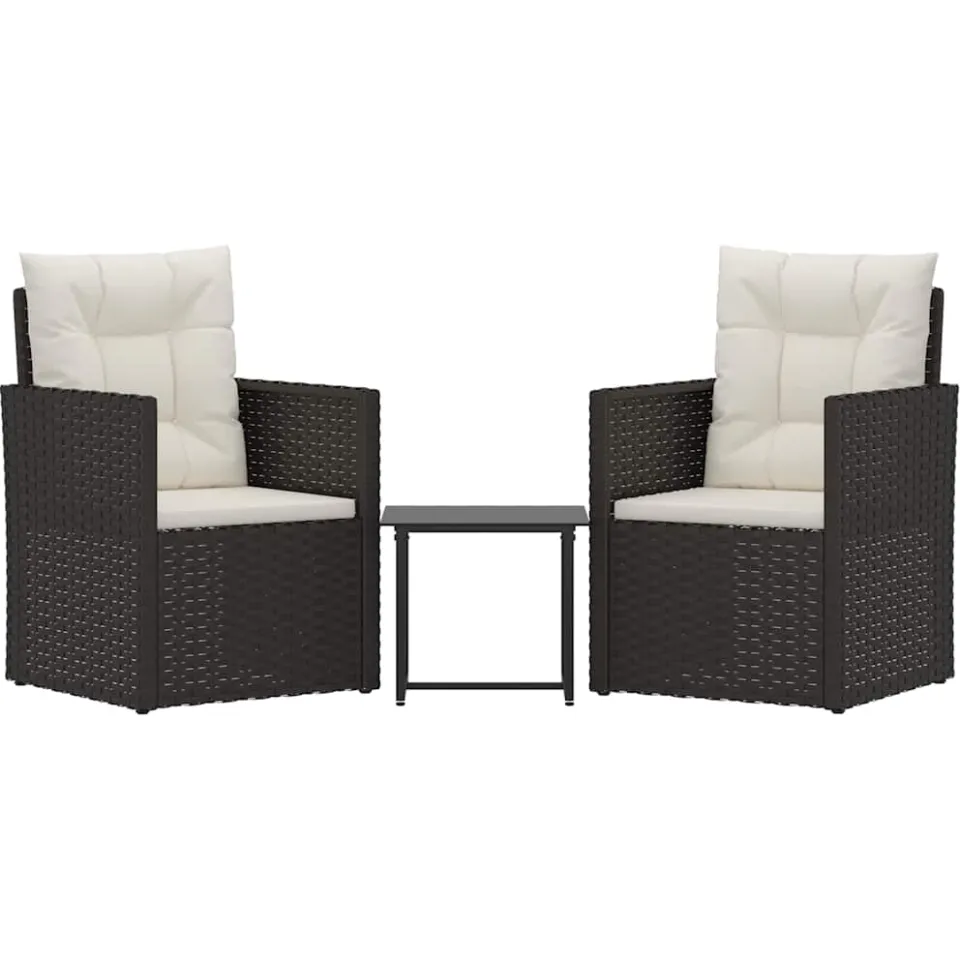 vidaXL 3-delige Loungeset met kussens poly rattan zwart, foto 4