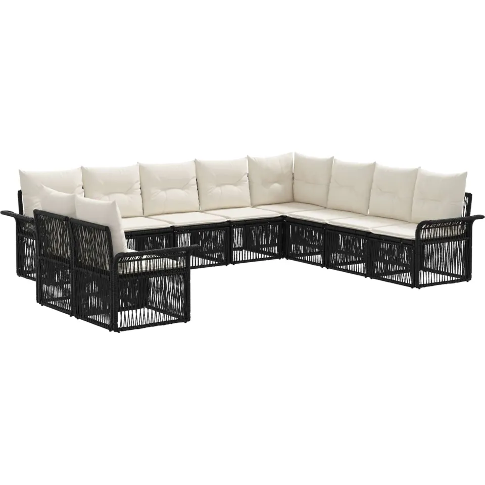 vidaXL Tuinbankenset 10 st 10-zits Zwart poly rattan, foto 3