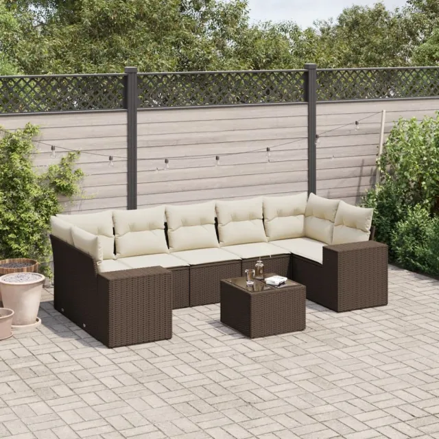 vidaXL 8-delige Loungeset met kussens poly rattan bruin, foto 2