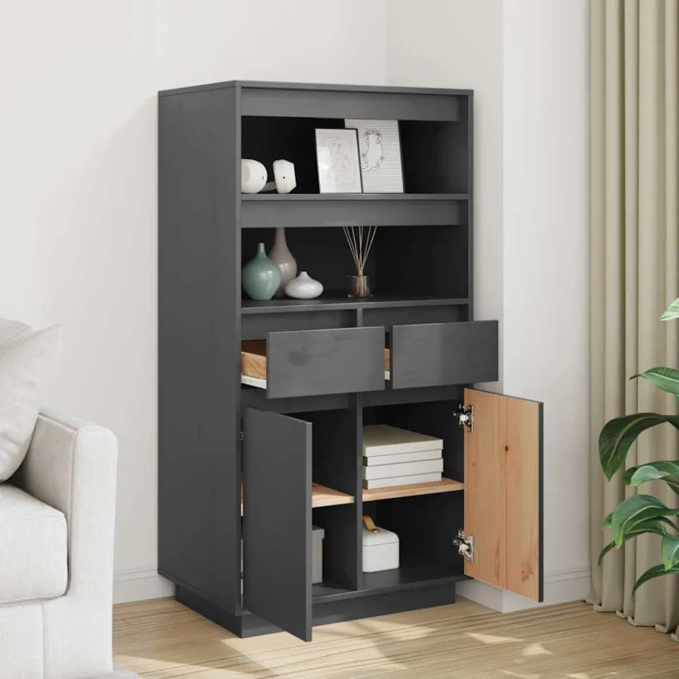 vidaXL Hoge kast 60x40x116,5 cm massief grenenhout grijs, foto 3