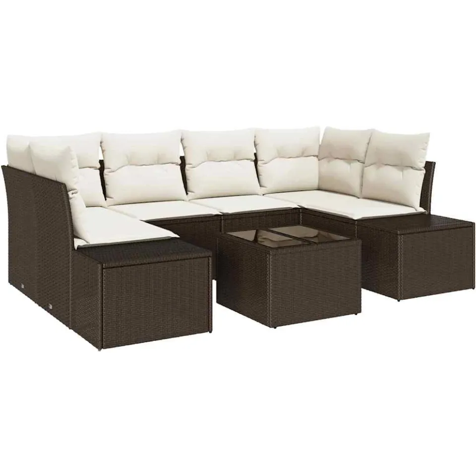 vidaXL Tuin Sofa Set 8 st Bruin en Crème poly rattan, foto 4
