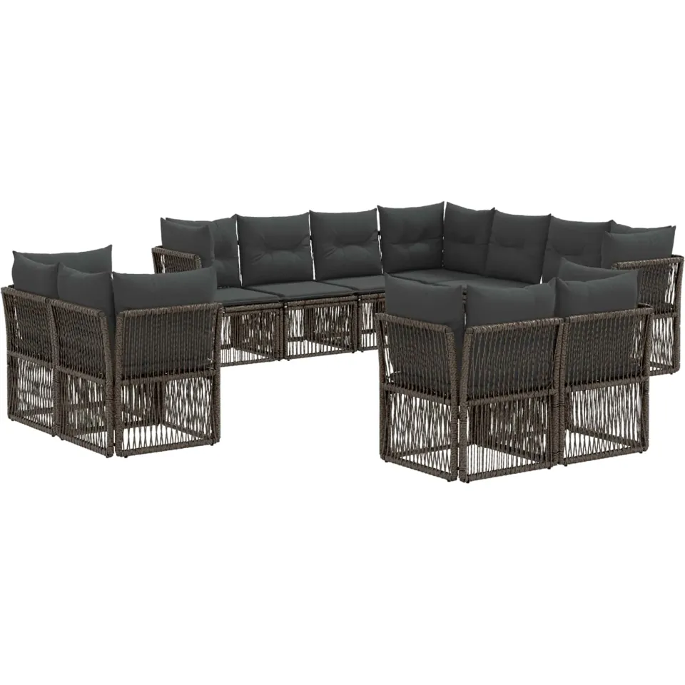 vidaXL Tuinbankenset 11 st 11-zits Grijs poly rattan, foto 3