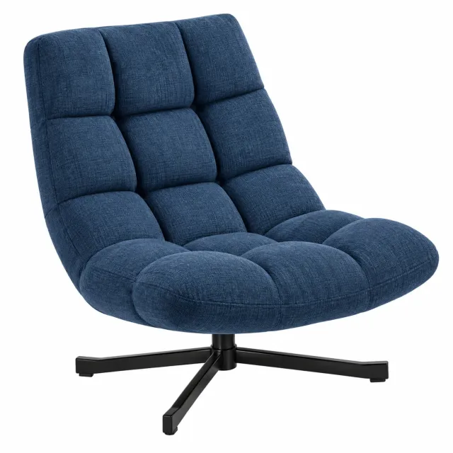 VILIMA Fauteuil - Draaistoel - Loungestoel - Moderne stoel - Blauw - Zwart staal - Inklapbaar - 75×75×90 cm - Ergonomisch