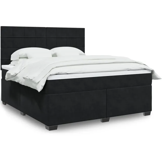 vidaXL Boxspring met matras fluweel zwart 180x200 cm