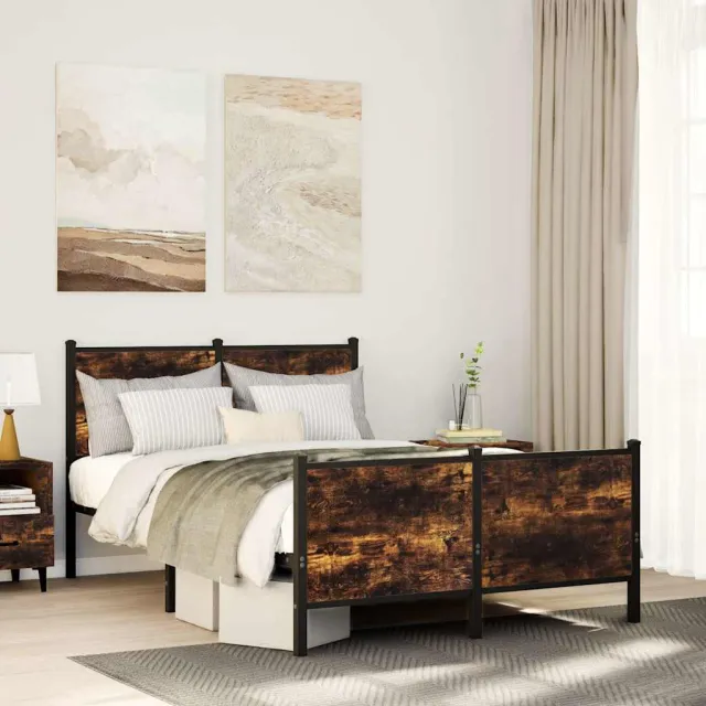 vidaXL Bedframe zonder matras metaal gerookt eikenkleurig 120x190 cm