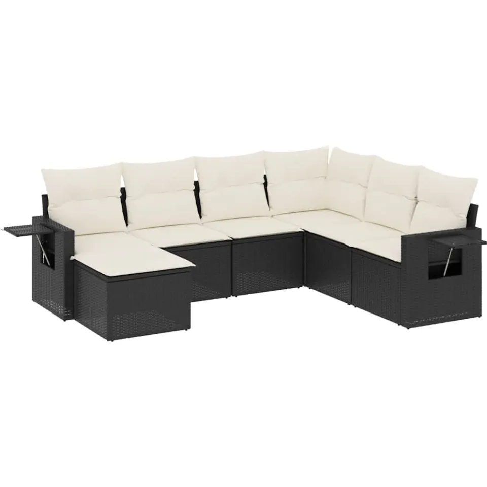 vidaXL 7-delige Loungeset met kussens poly rattan zwart, foto 3