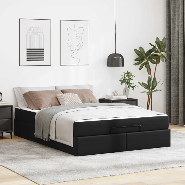 vidaXL Bedframe met matras Anders 2 st Zwart PVC