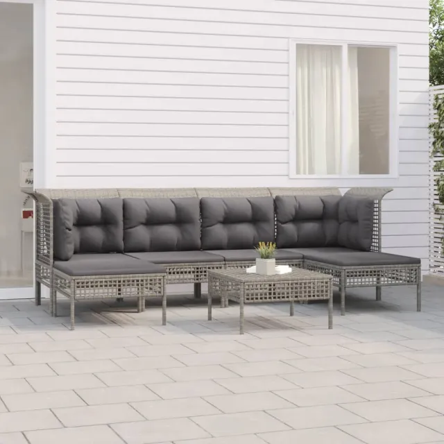 vidaXL 7-delige Loungeset met kussens poly rattan grijs, foto 2