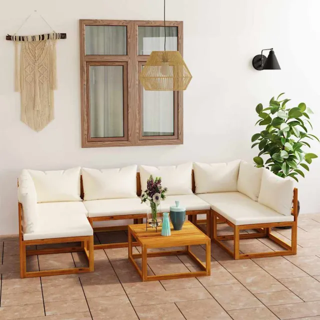 vidaXL 7-delige Loungeset met kussens massief acaciahout crème, foto 2