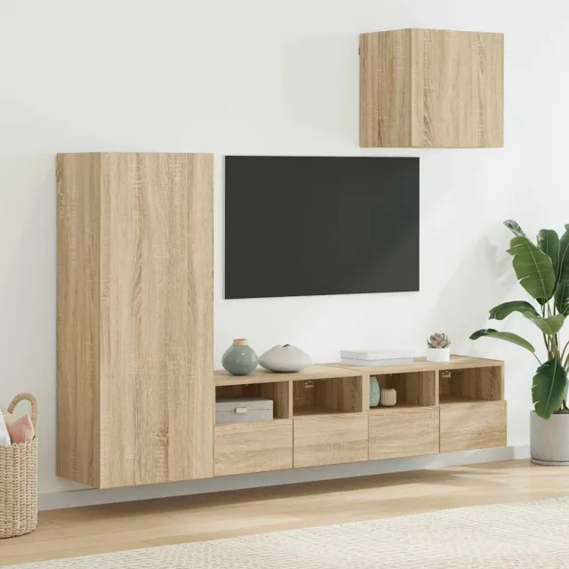 vidaXL 4-delige Tv-wandmeubelset bewerkt hout sonoma eikenkleurig Bruin
