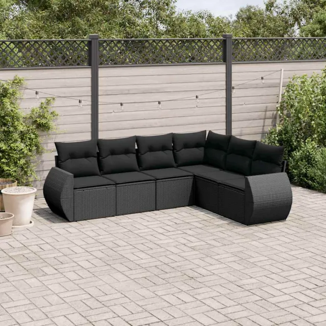 vidaXL 6-delige Loungeset met kussens poly rattan zwart, foto 2