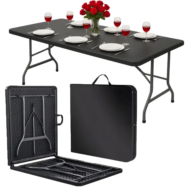 orzeszku Opklapbare Cateringtafel 180 cm – Tuin Tafel – Inklapbaar – HDPE – 6 Personen – Zwart