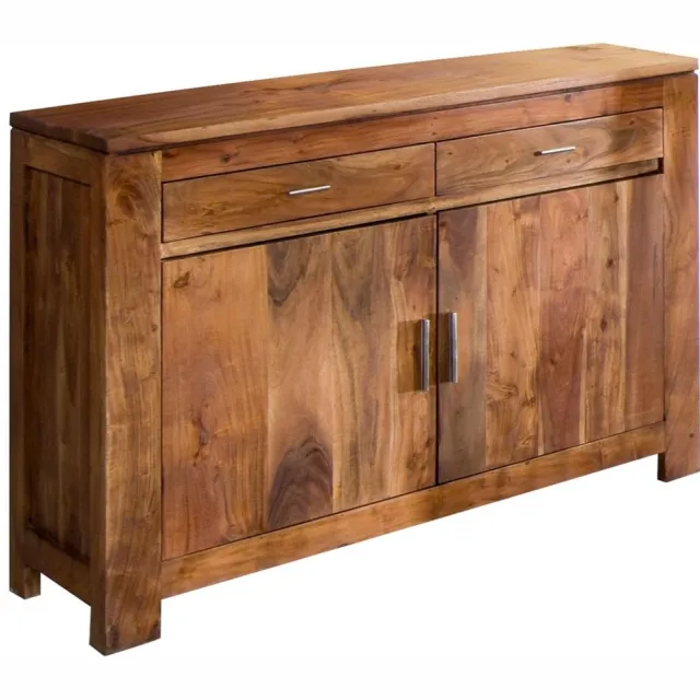 MASSIVMOEBEL24 .DE acacia commode / ladekast lichtbruin massief hout 120x45x90 cm (BxTxH) gelakt volledig massief gemonteerd SHAMAN #60