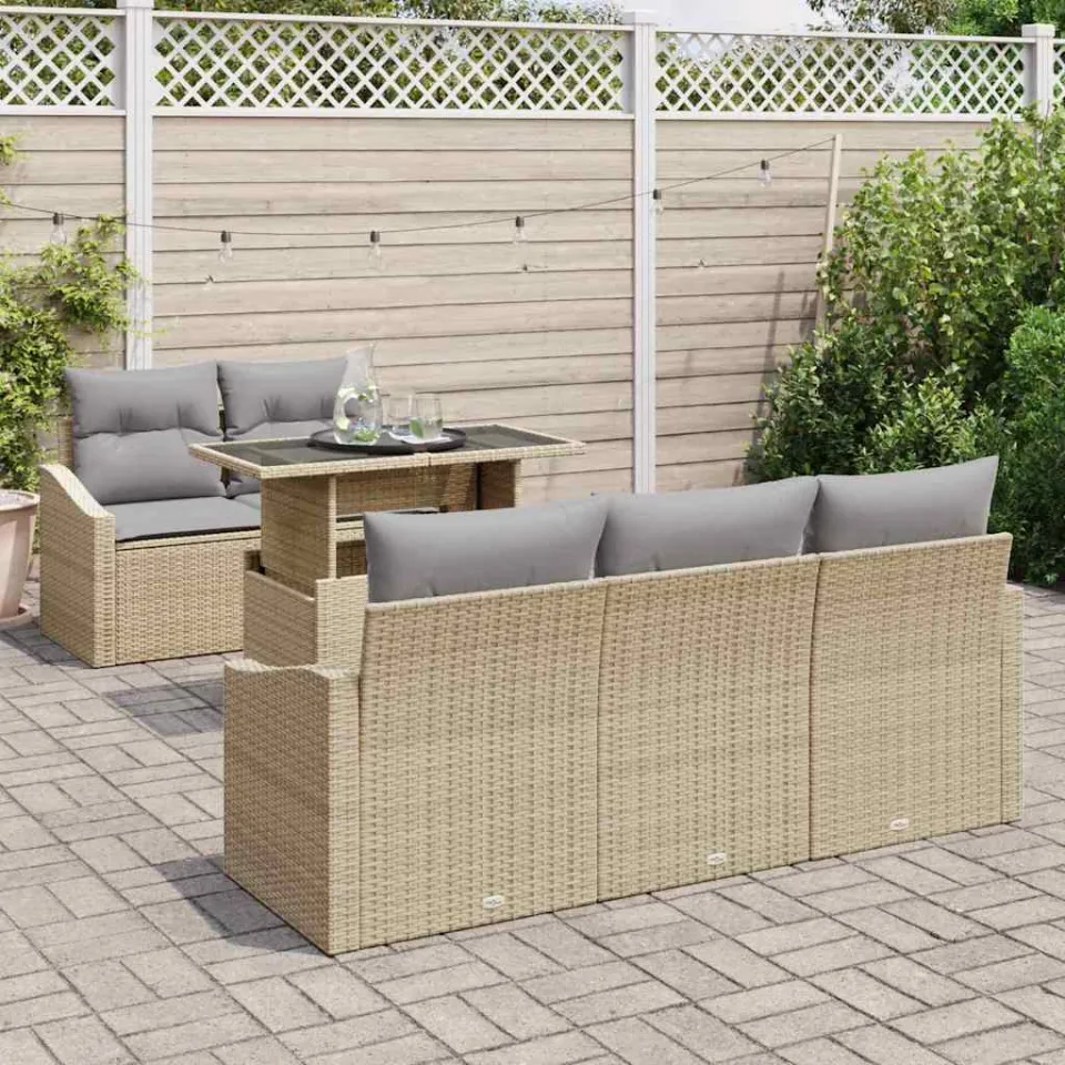 vidaXL Tuin Sofa Set 6 st Beige poly rattan, foto 3