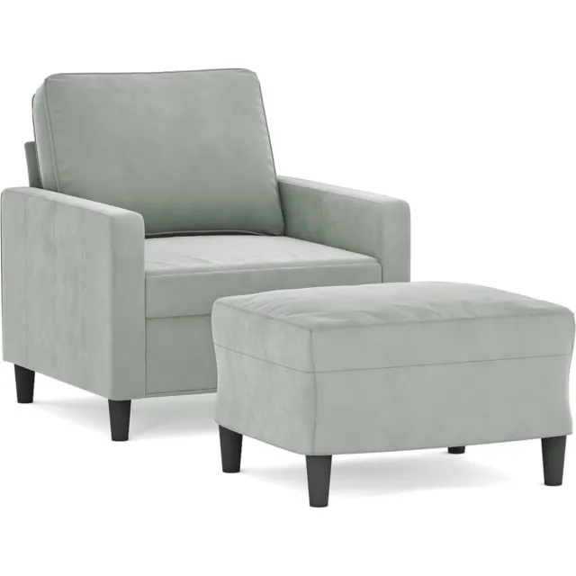 vidaXL Fauteuil - met - voetenbank - 60 - cm - fluweel - lichtgrijs