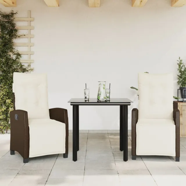 vidaXL 3-delige Tuinset met kussens poly rattan bruin, foto 2