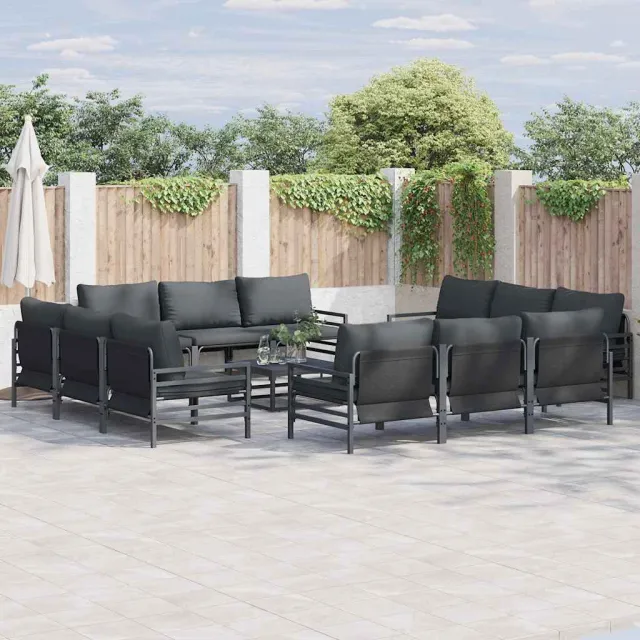 vidaXL Tuinbankenset 12 st Zwart Staal, foto 2