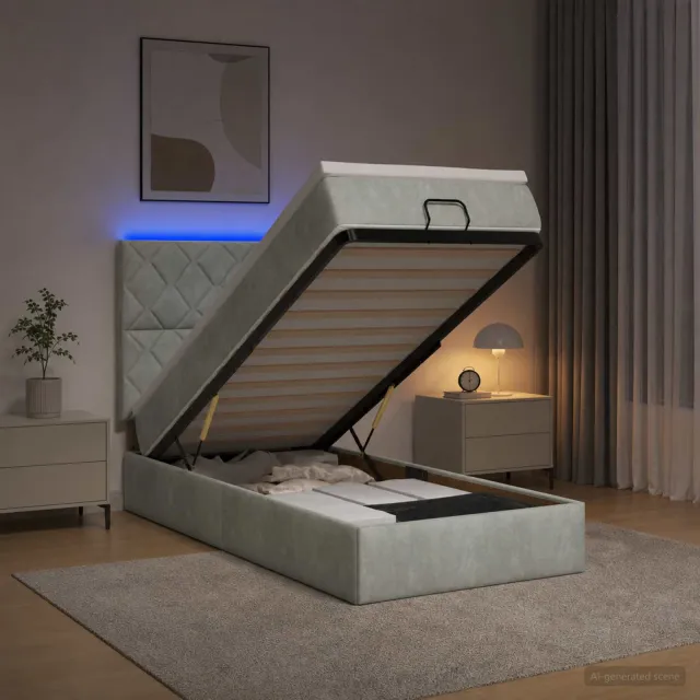 vidaXL Ottoman Bed met Matrassen en LED Lichtgrijs 80 x 200 cm fluweel