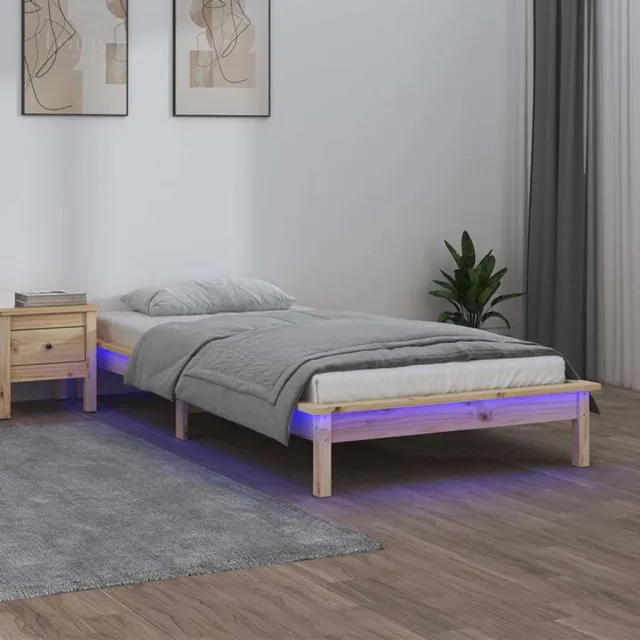 vidaXL Bedframe LED massief hout 90x200 cm bruin