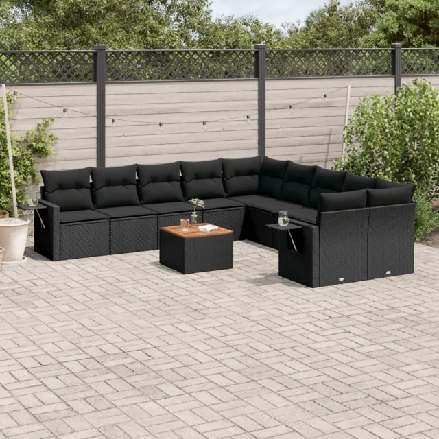 vidaXL 11-delige Loungeset met kussens poly rattan zwart, foto 2