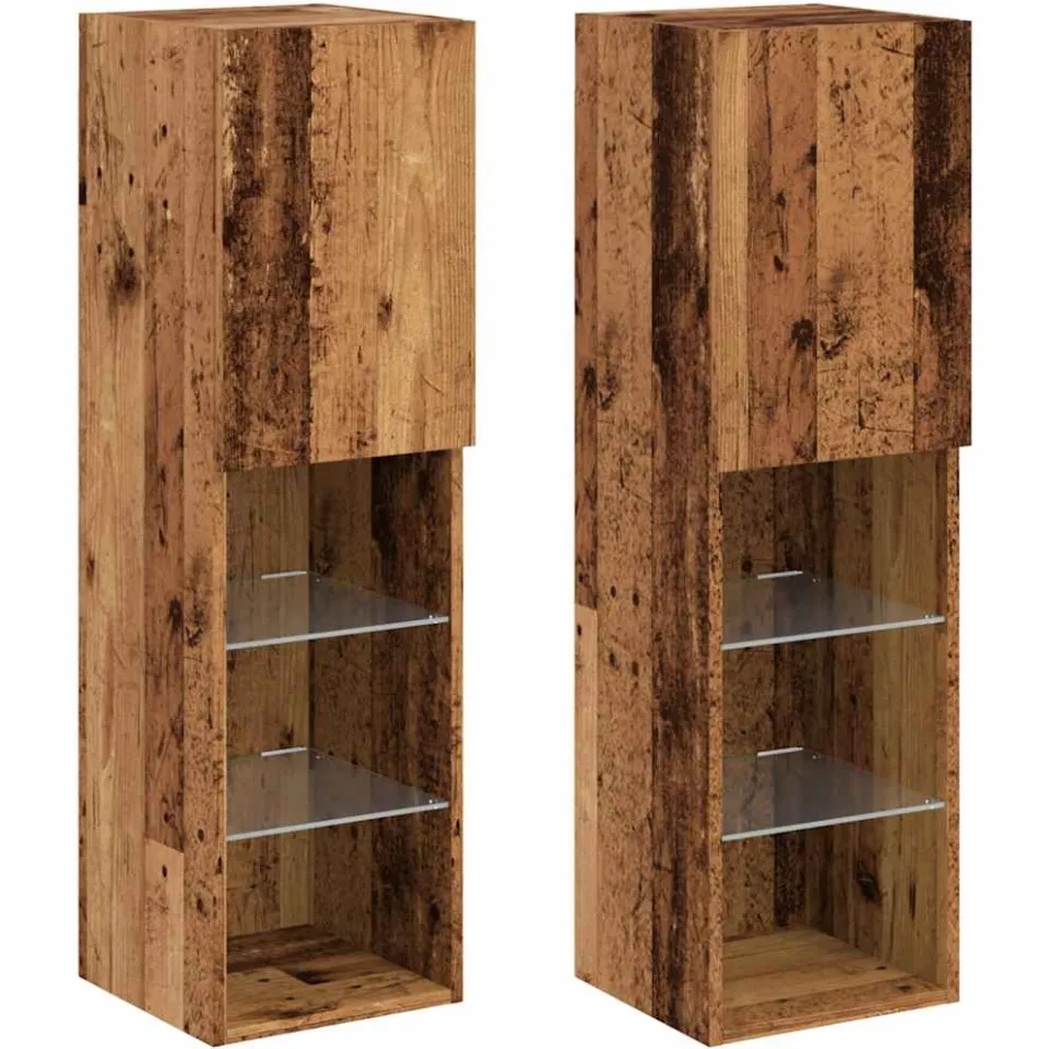 vidaXL Tv-meubels met LED-verlichting 2 st 30,5x30x102 cm oud hout Bruin