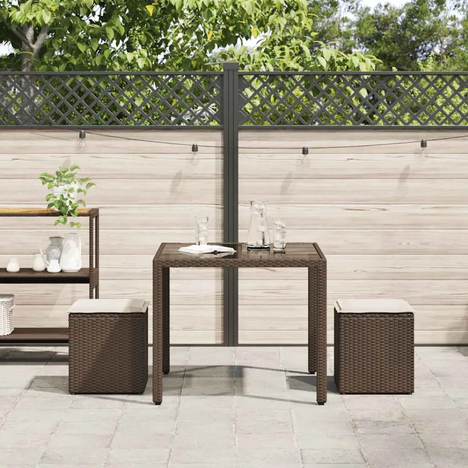 vidaXL Tuinkrukken met kussens 2 st 40x40x43 cm poly rattan bruin, foto 3