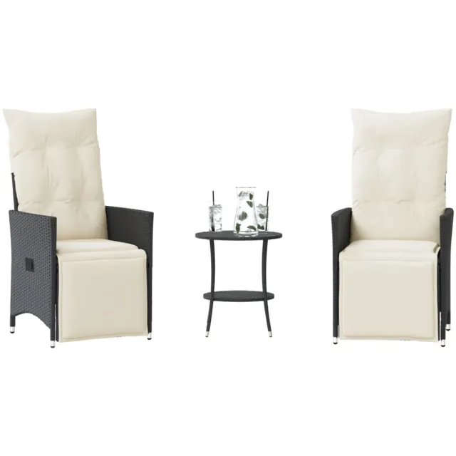 vidaXL 3-delige Bistroset met kussens poly rattan zwart